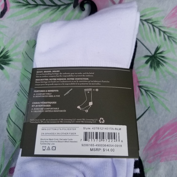 Timberland Men's Logo Crew Socks NWT Black White - Picture 6 of 6